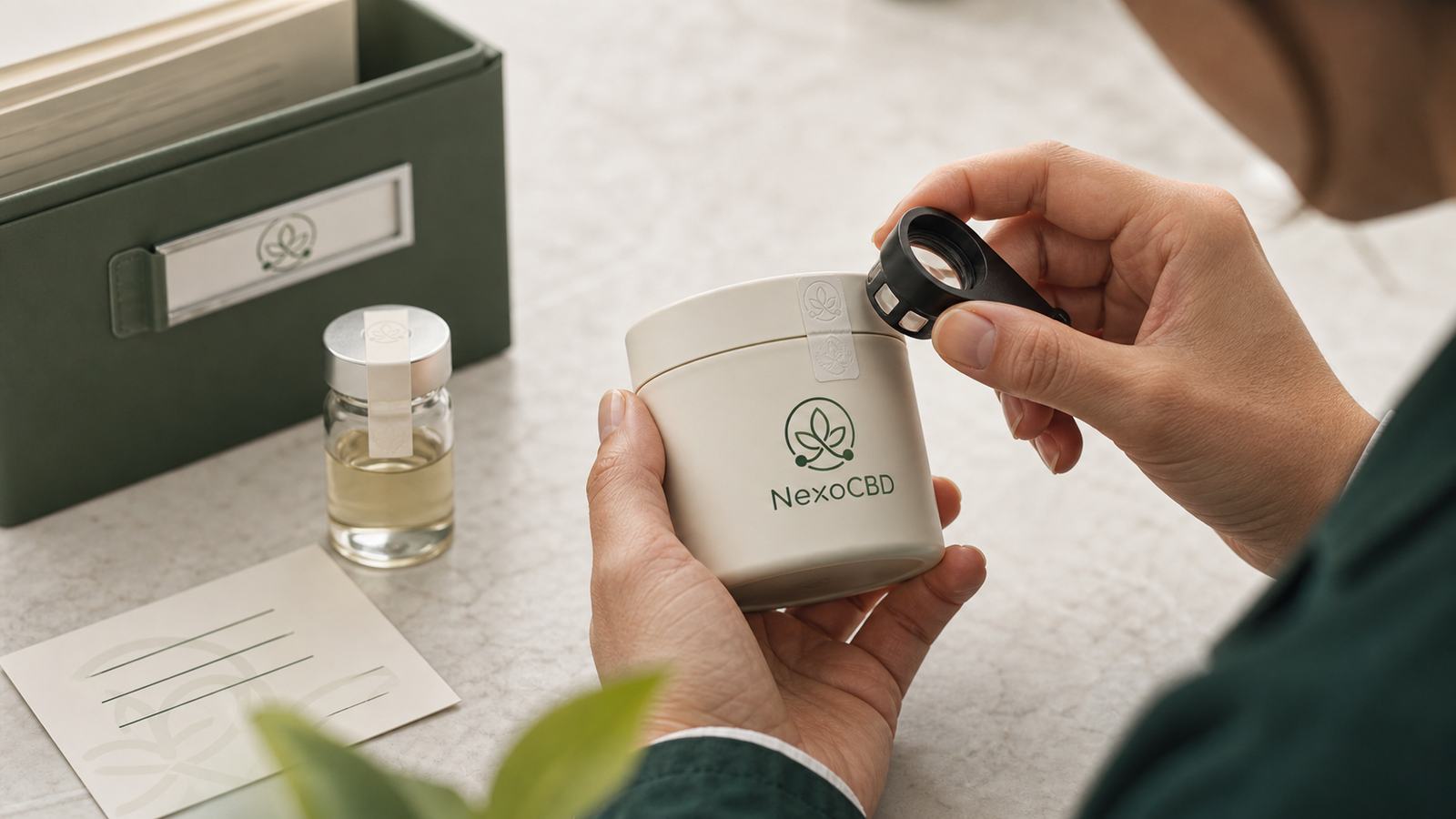 Inspección de un sello y la trazabilidad de un cosmético conceptual NexoCBD
